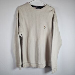Chaps Men's Cream Crewneck Herringbone Sweater 100% Cotton Sz Large Vtg EUC